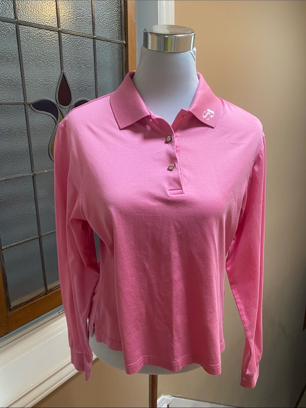 St. John Pink Long Sleeve Polo Top